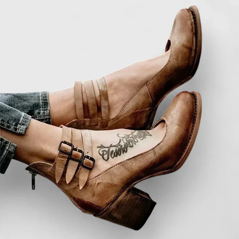 Women's Triple Strap Block Heel Pumps