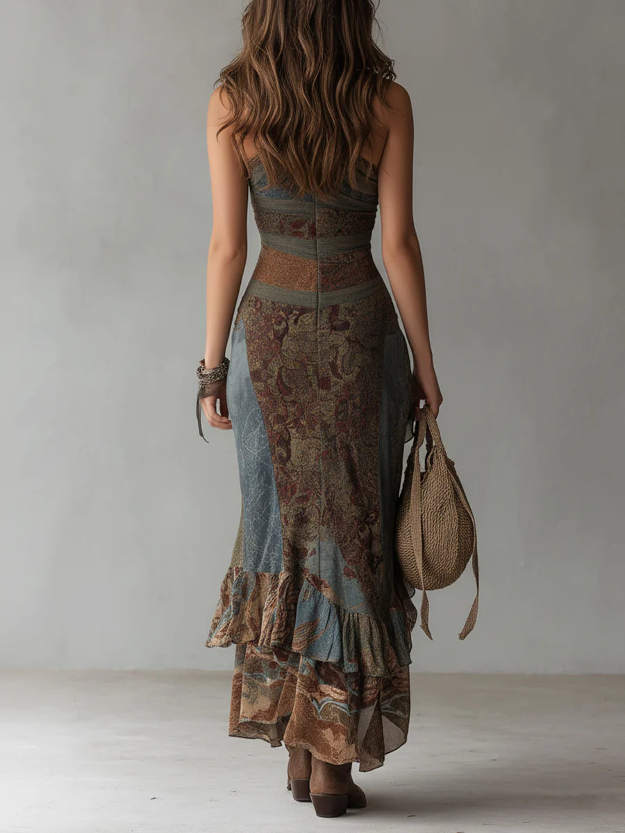 Women’s One-Shoulder Asymmetrical Ruffle Maxi Dress
