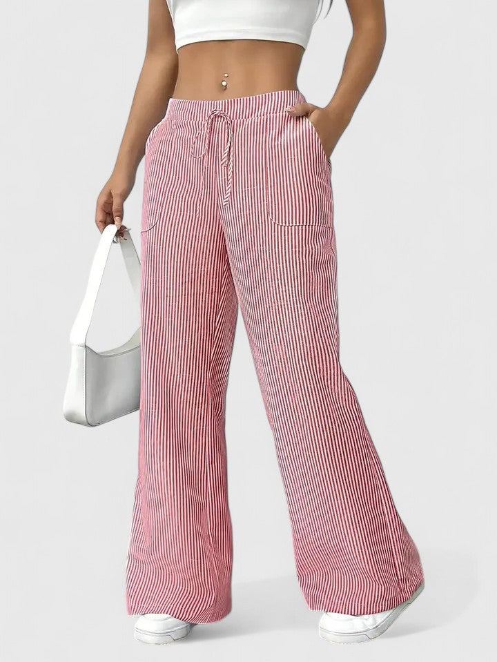 Women's Striped Wide-Leg Drawstring Trousers
