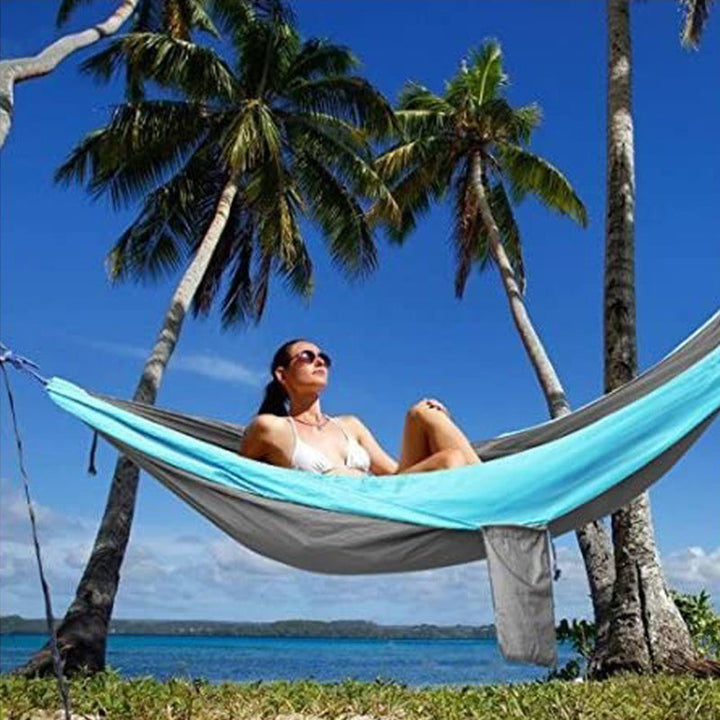 Color-Blocked Nylon Camping Hammock | 300kg Capacity & Straps | Outdoor & Yard