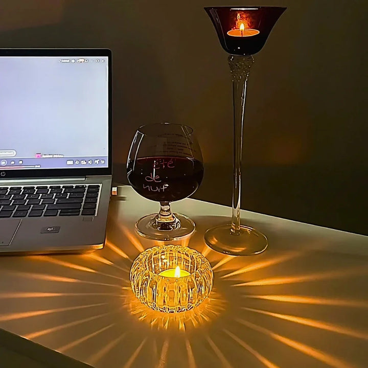 Crystal Candle Holder | Starburst Light Effect | Home & Table Decor