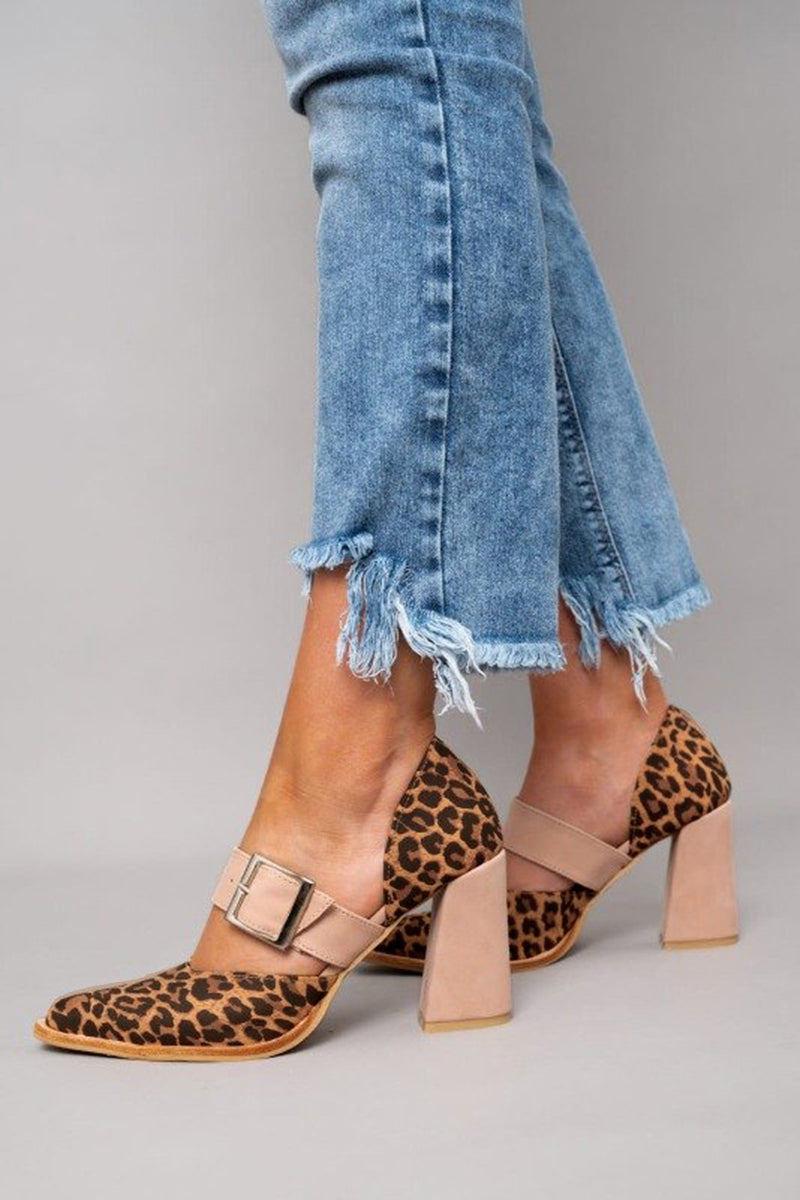 Covernorth Women’s Leopard Print Buckled Block Heels