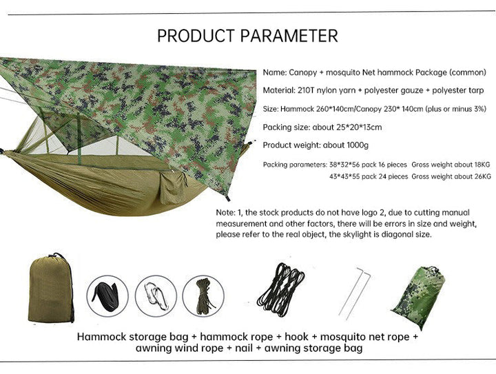 Outdoor Double Camping Hammock | 210T Taffeta & Bug Net | Hiking & Backyard
