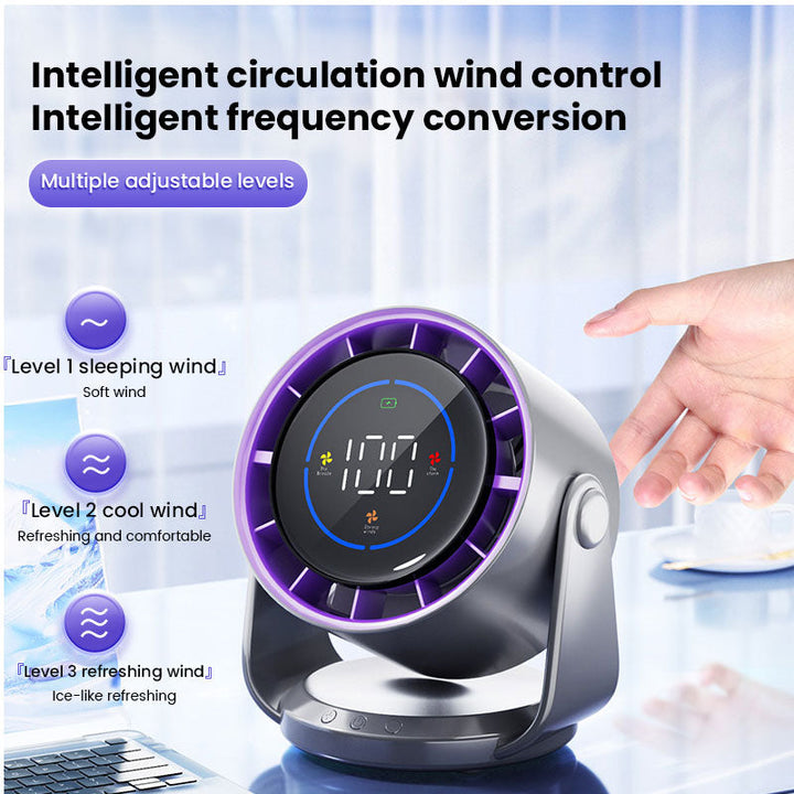 Rechargeable Portable Fan | Quiet, Bladeless Air, Smart Display | Bed, Desk