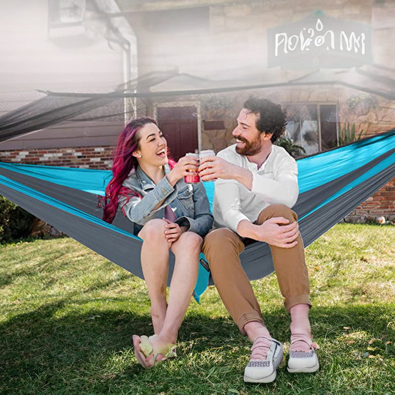 Color-Blocked Nylon Camping Hammock | 300kg Capacity & Straps | Outdoor & Yard
