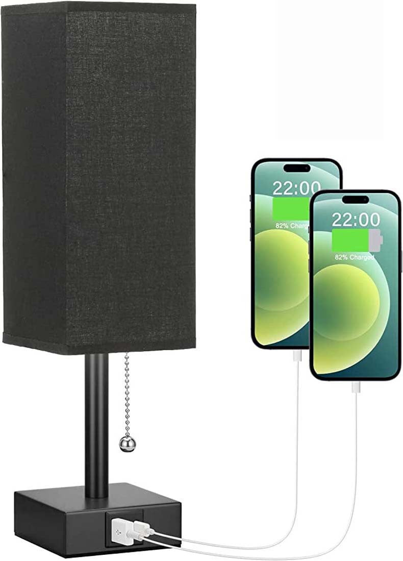 USB Table Lamp│ Dimmable Shade Charging │ Bedroom Nightstand │ Beige