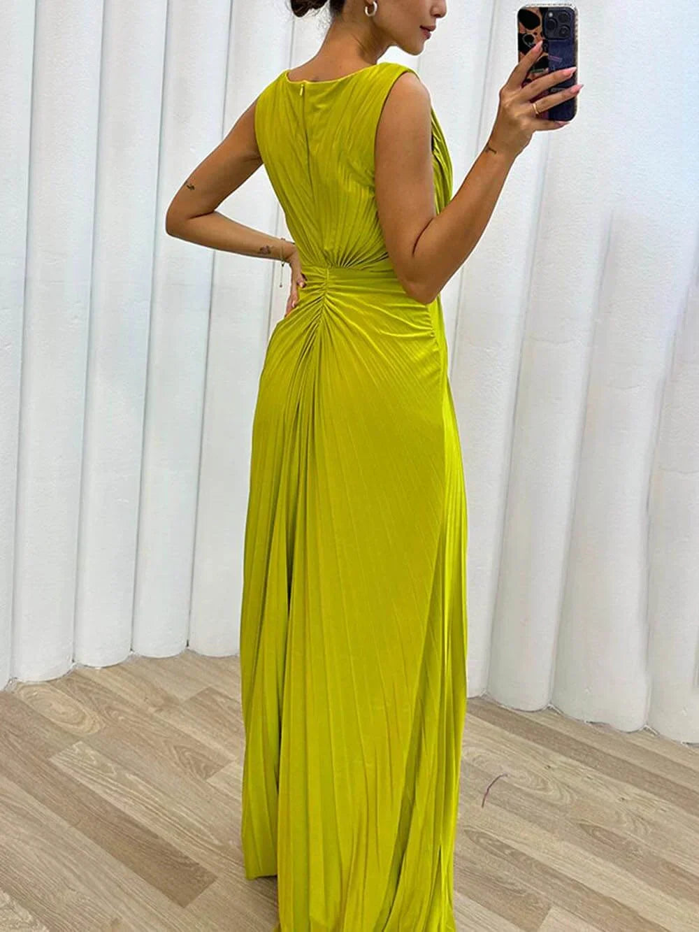 Women's Ruched High Slit Maxi Dress