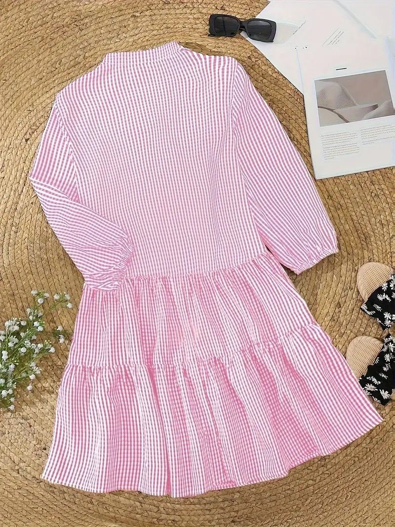Women's Striped Tiered Button Down Shirt Dress