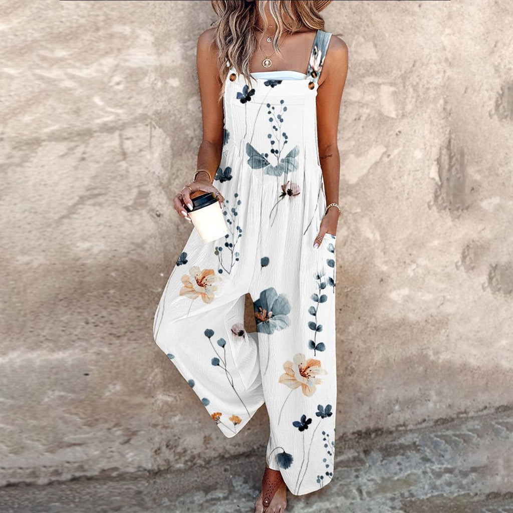 Women Floral Print Wide Leg Jumpsuit