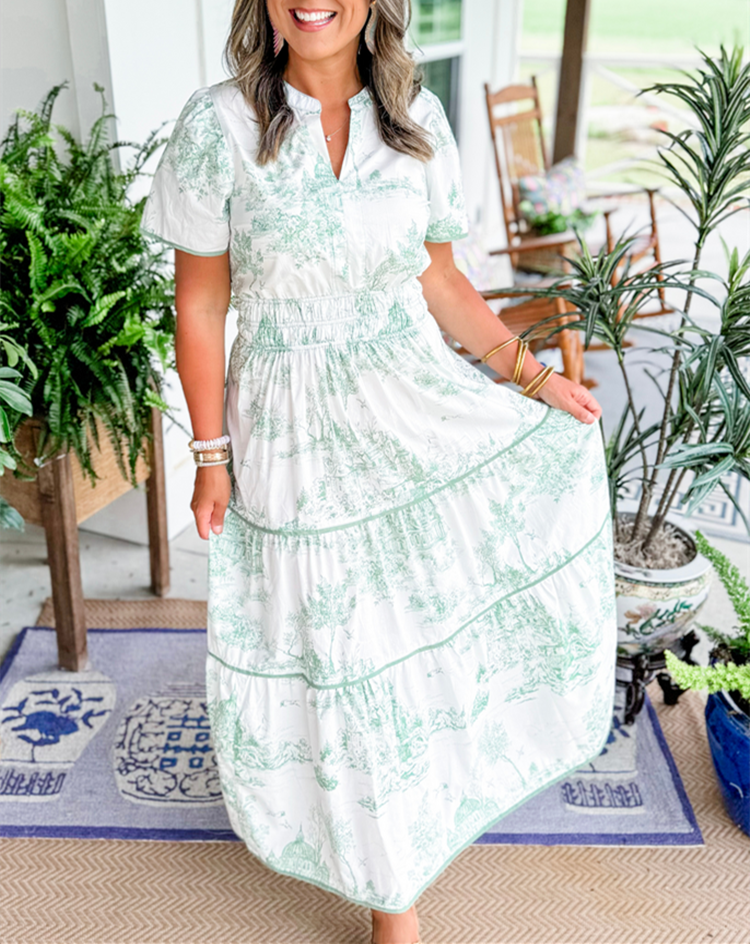 Women's Toile Print Maxi Dress