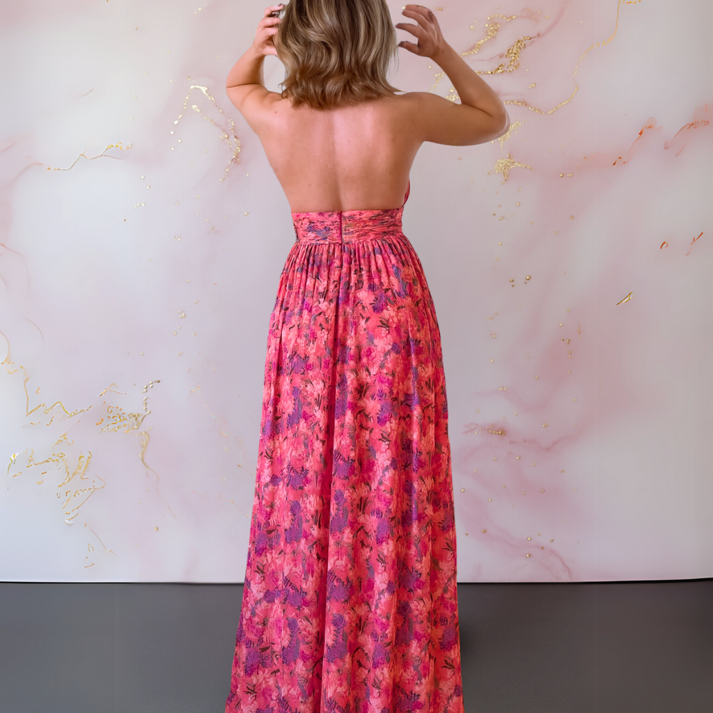 Women’s High Slit Floral Halter Maxi Dress