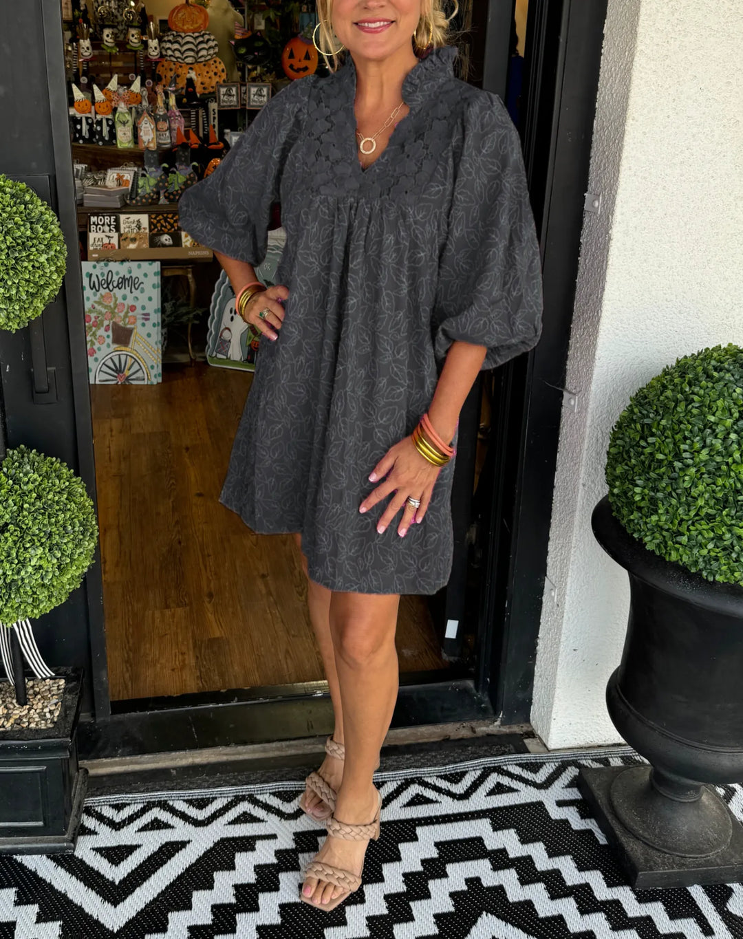 Covernorth Women’s Eyelet Lace V-Neck Puff Sleeve Tunic Dress
