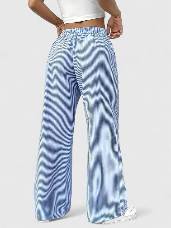 Women's Striped Wide-Leg Drawstring Trousers