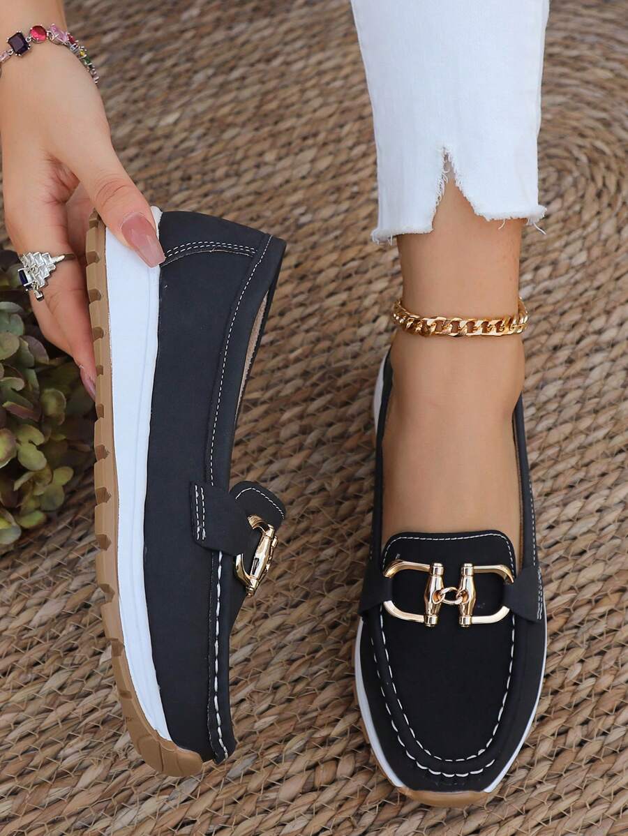 Women's Metal Buckle Platform Loafers
