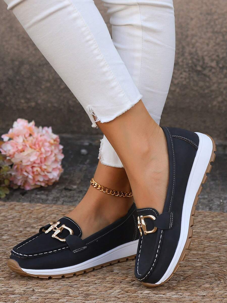 Women's Metal Buckle Platform Loafers