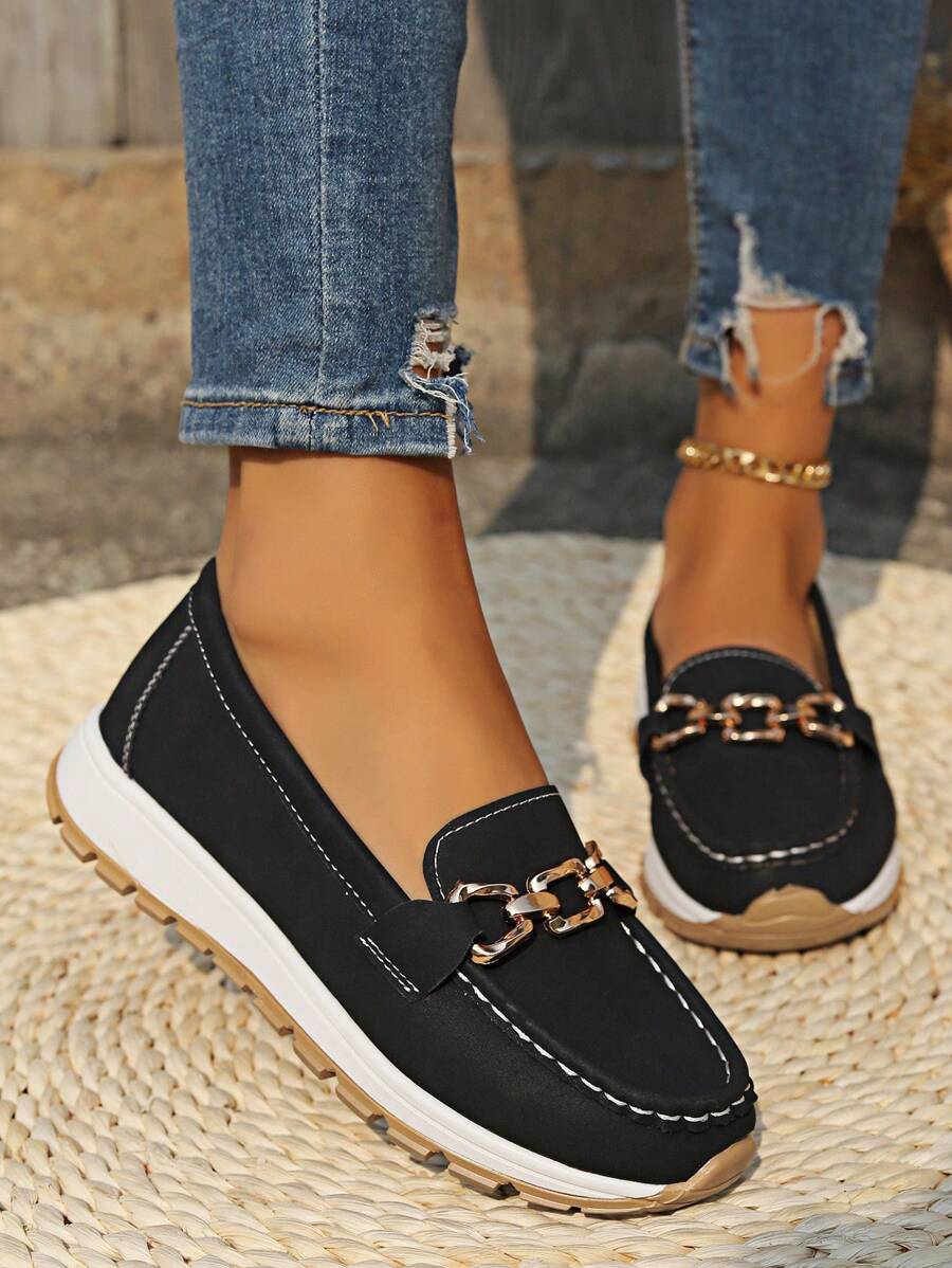 Women's Metal Buckle Platform Loafers