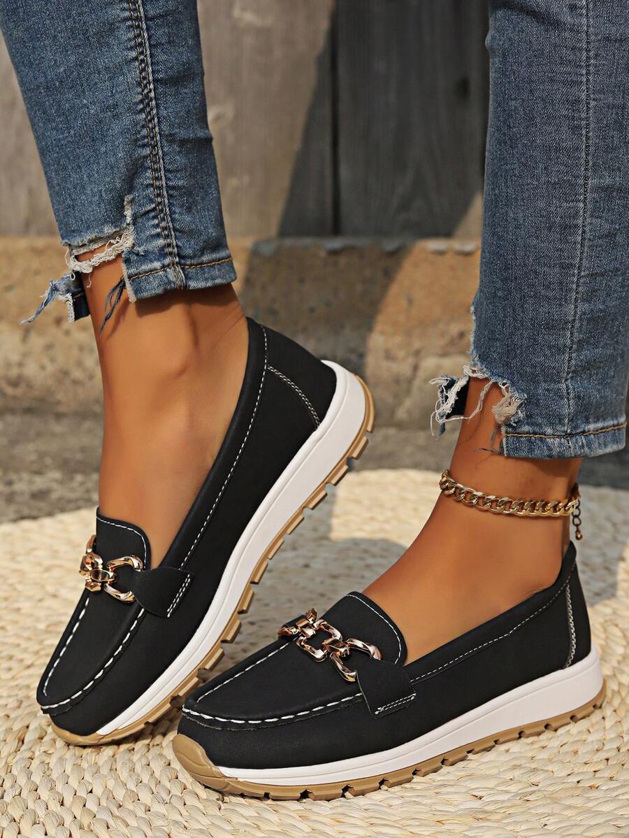 Women's Metal Buckle Platform Loafers