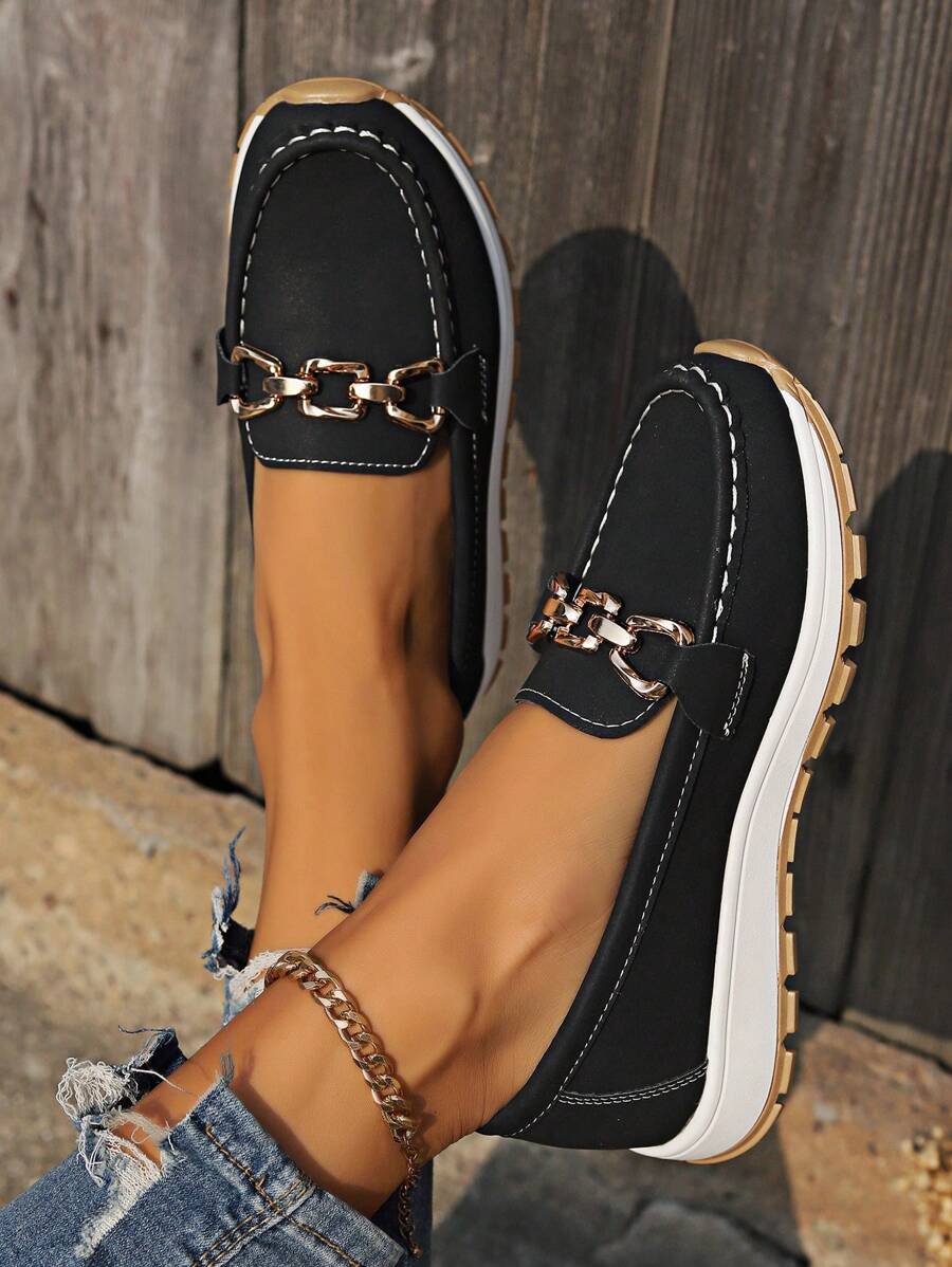 Women's Metal Buckle Platform Loafers
