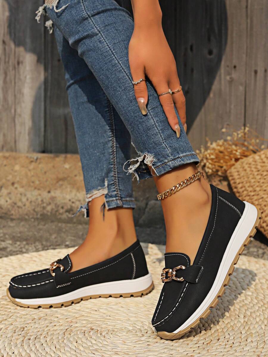 Women's Metal Buckle Platform Loafers