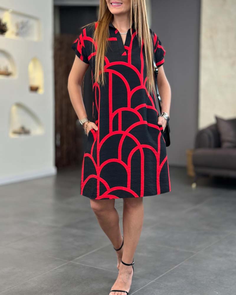 Covernorth Women’s Geometric Print Collared Shift Dress