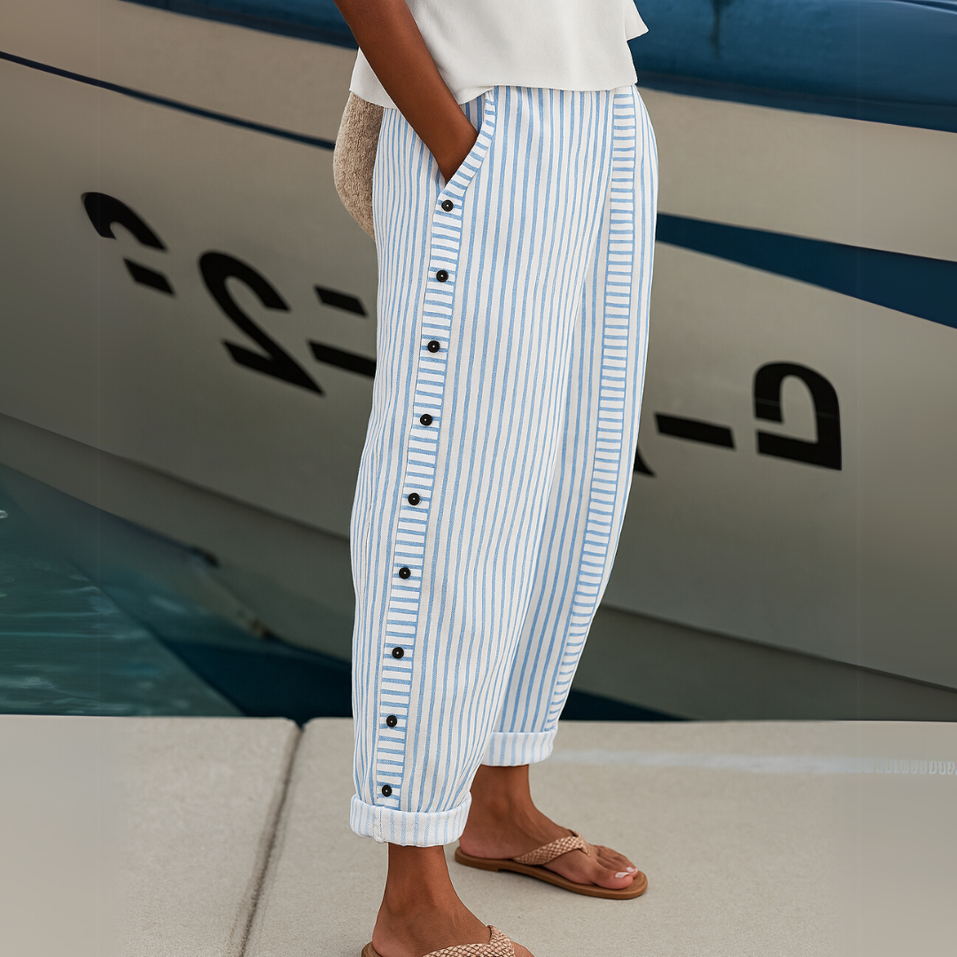 Women's Striped Side-Button Trousers