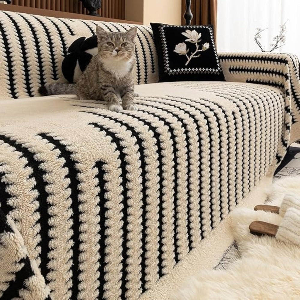Textured Striped Sofa Cover Heavyweight Throw Cover