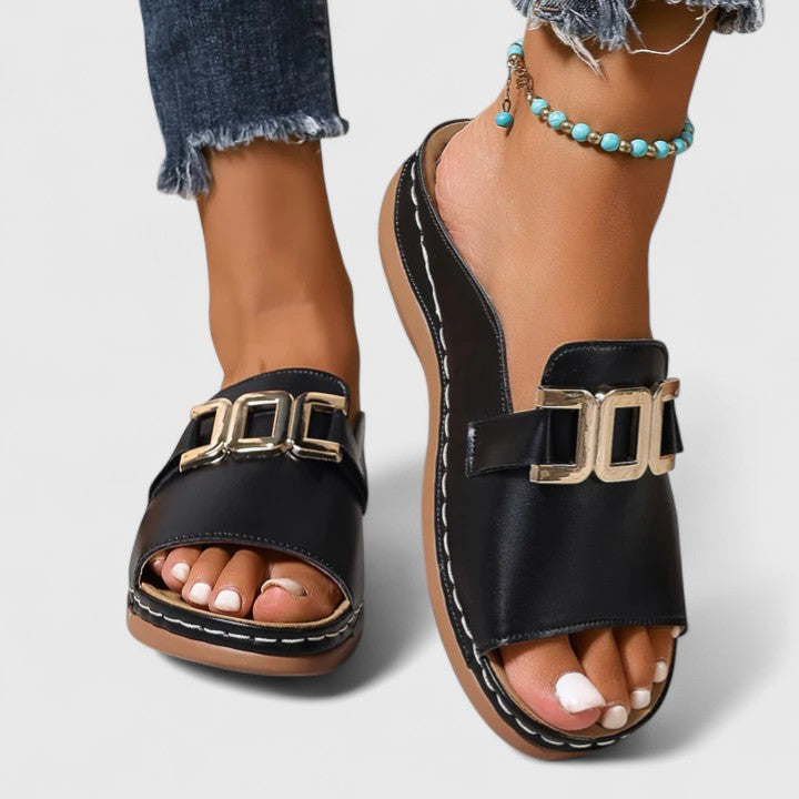 Women's Open-Toe Buckle Slides