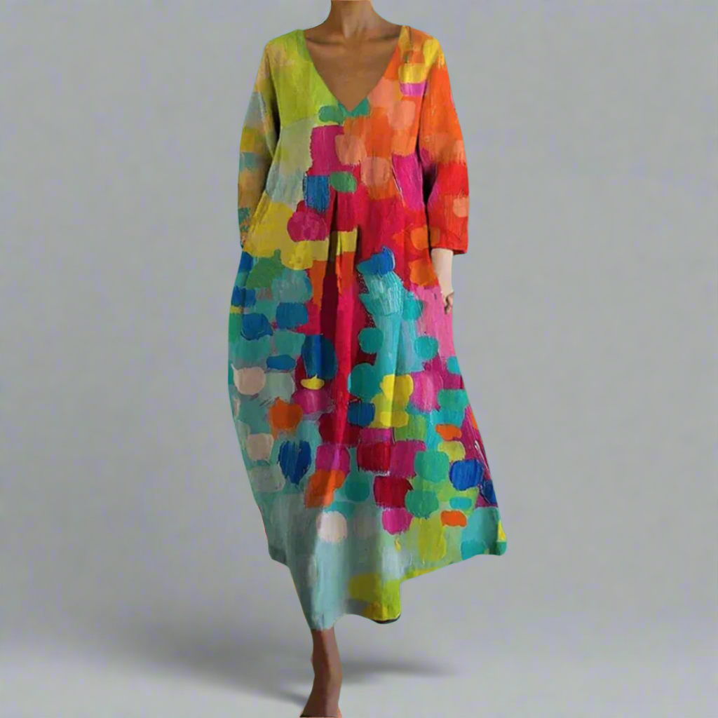 Covernorth Women’s V-Neck Abstract Print Maxi Dress