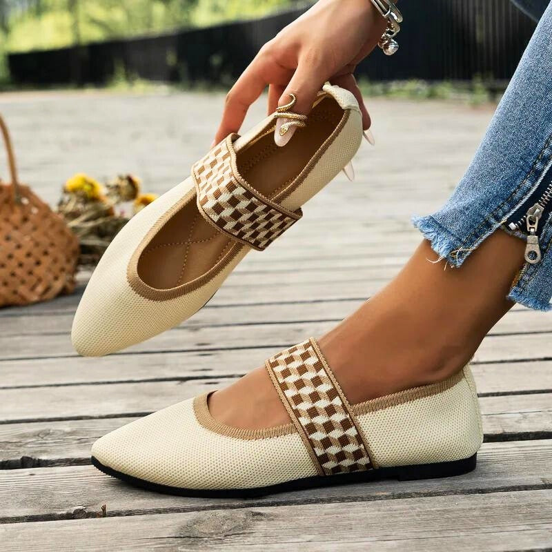 Women's Checkered-Strap Pointed-Toe Flats