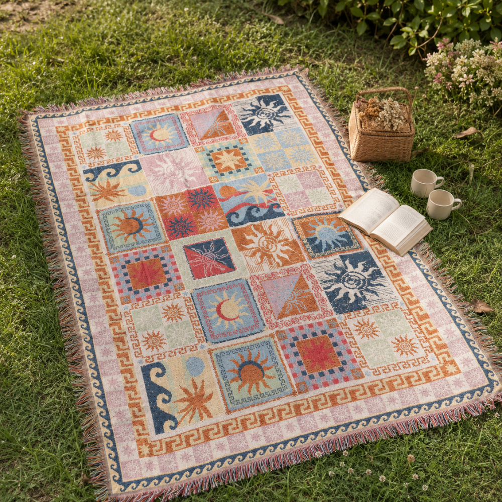 Boho Woven Throw Blanket | Soft Fringe Cozy Comfort | Picnic, Sofa & Bed