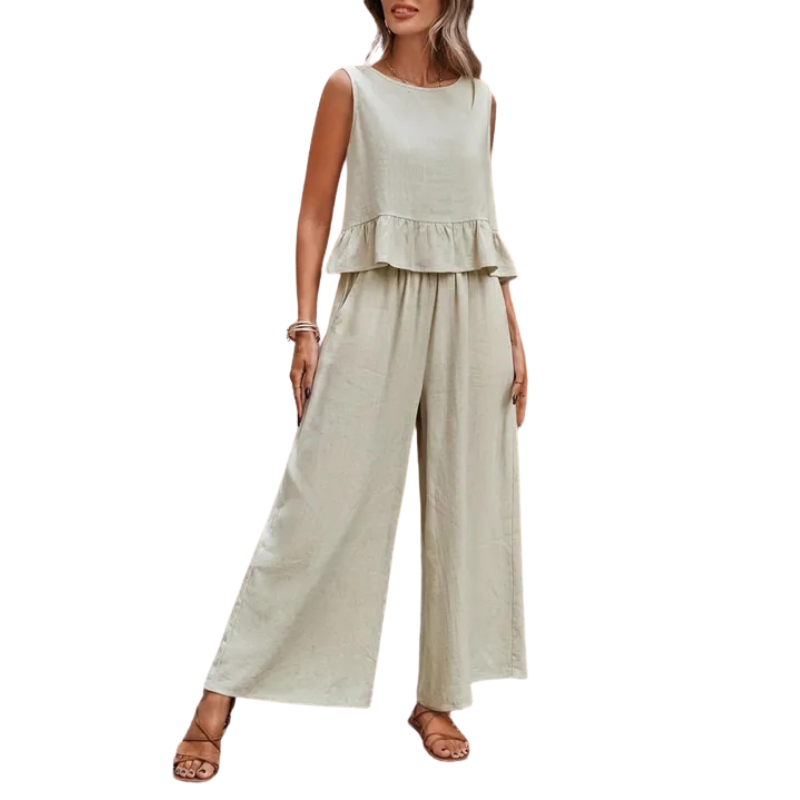 Women’s Sleeveless Ruffle-Hem Top and Wide-Leg Pants Set