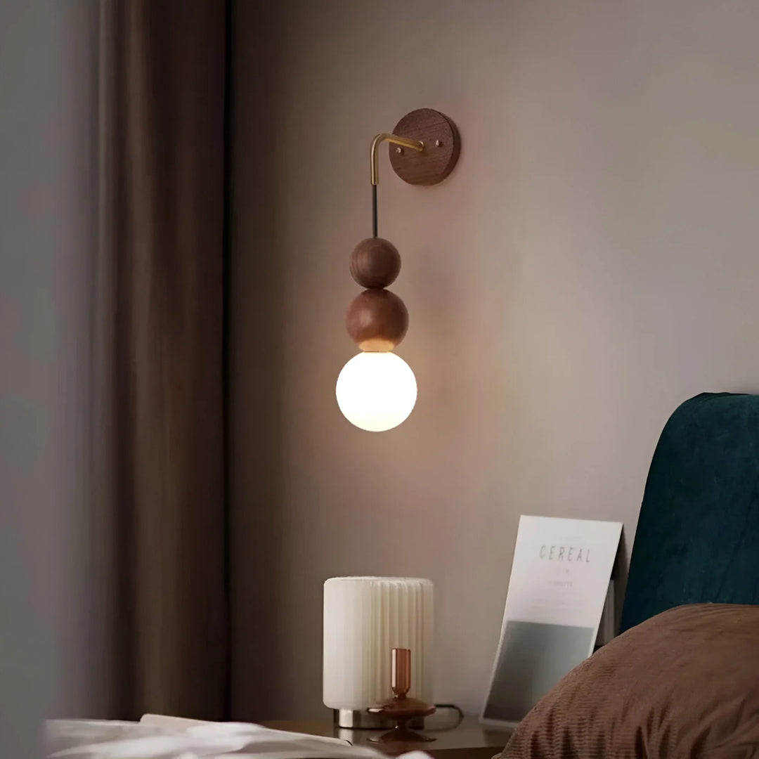 Wood Sphere Wall Sconce | Warm Wood & Brass for Cozy Vibe | Bedroom
