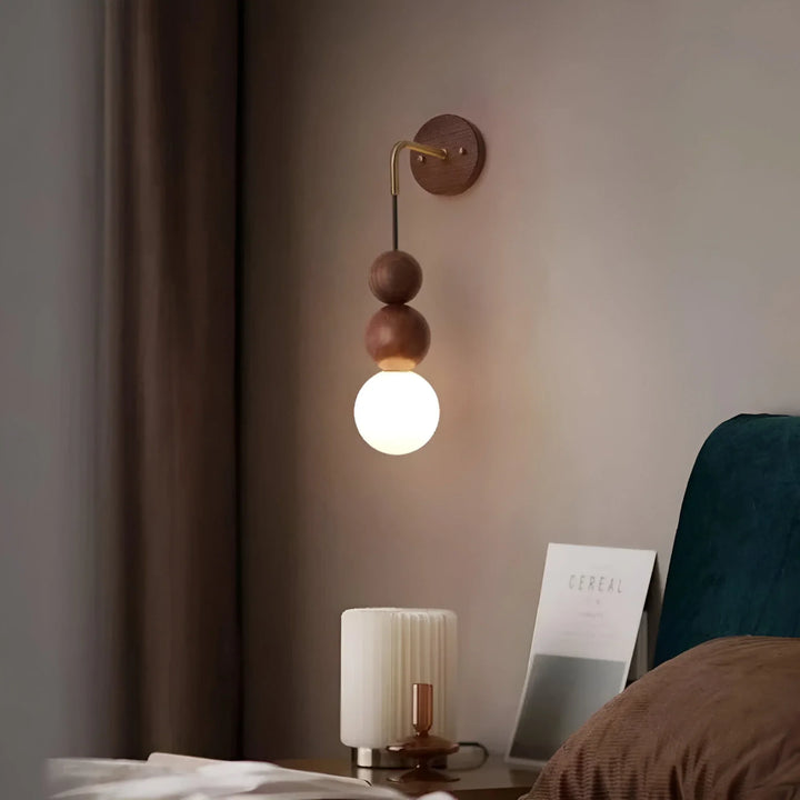 Wood Sphere Wall Sconce | Warm Wood & Brass for Cozy Vibe | Bedroom