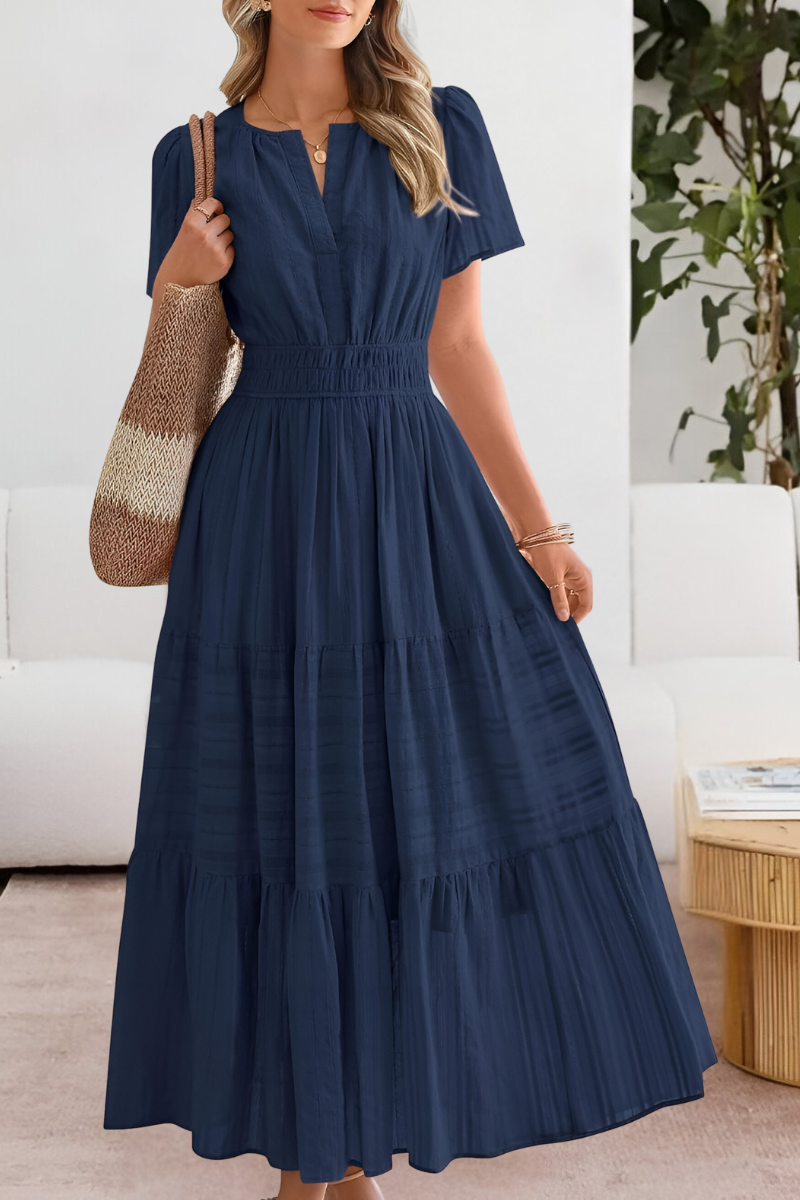 Women’s V-Neck Short Sleeve Tiered Maxi Dress