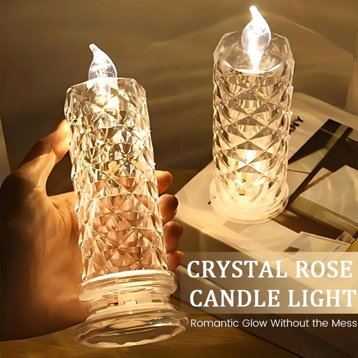 Crystal LED Candle | Flickering Flame Glow | Dining Table & Party | Clear