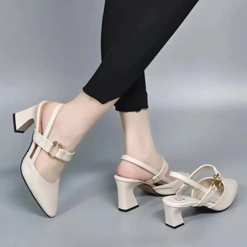 Covernorth Women’s Pointed-Toe Buckle Slingback Heels