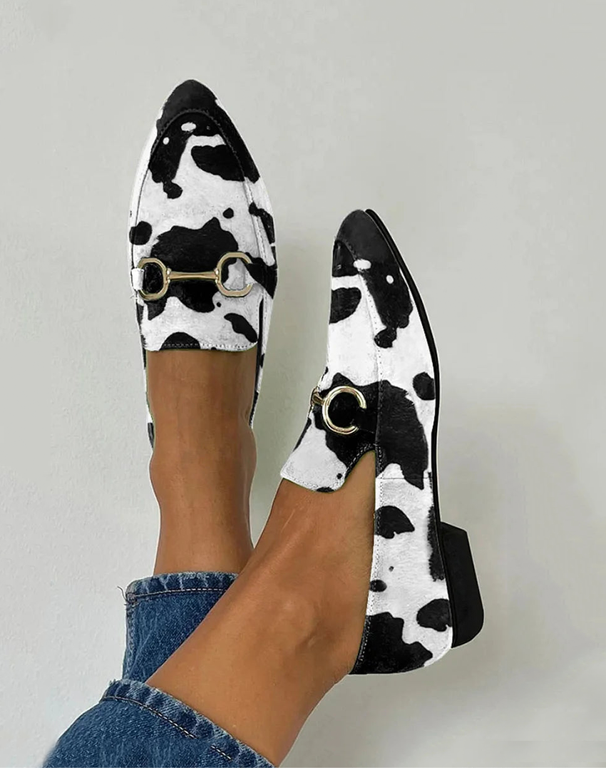 Covernorth Women's Cow Print Horsebit Loafers