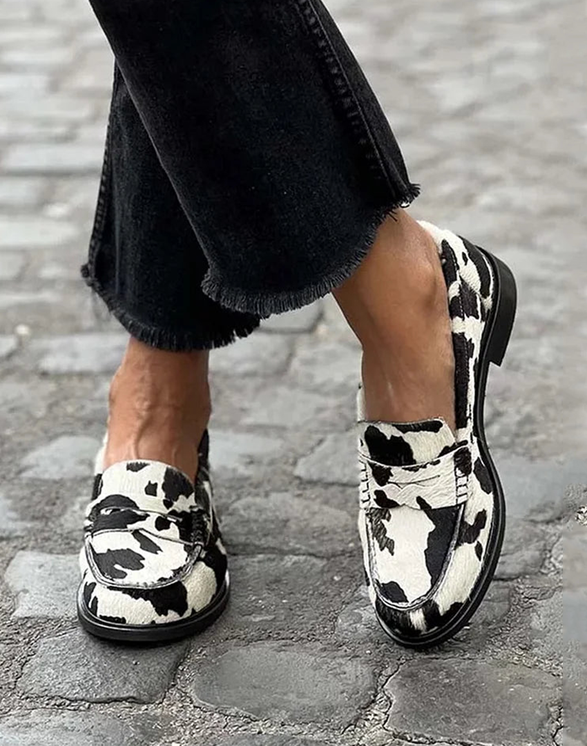 Covernorth Women's Cow Print Penny Loafers