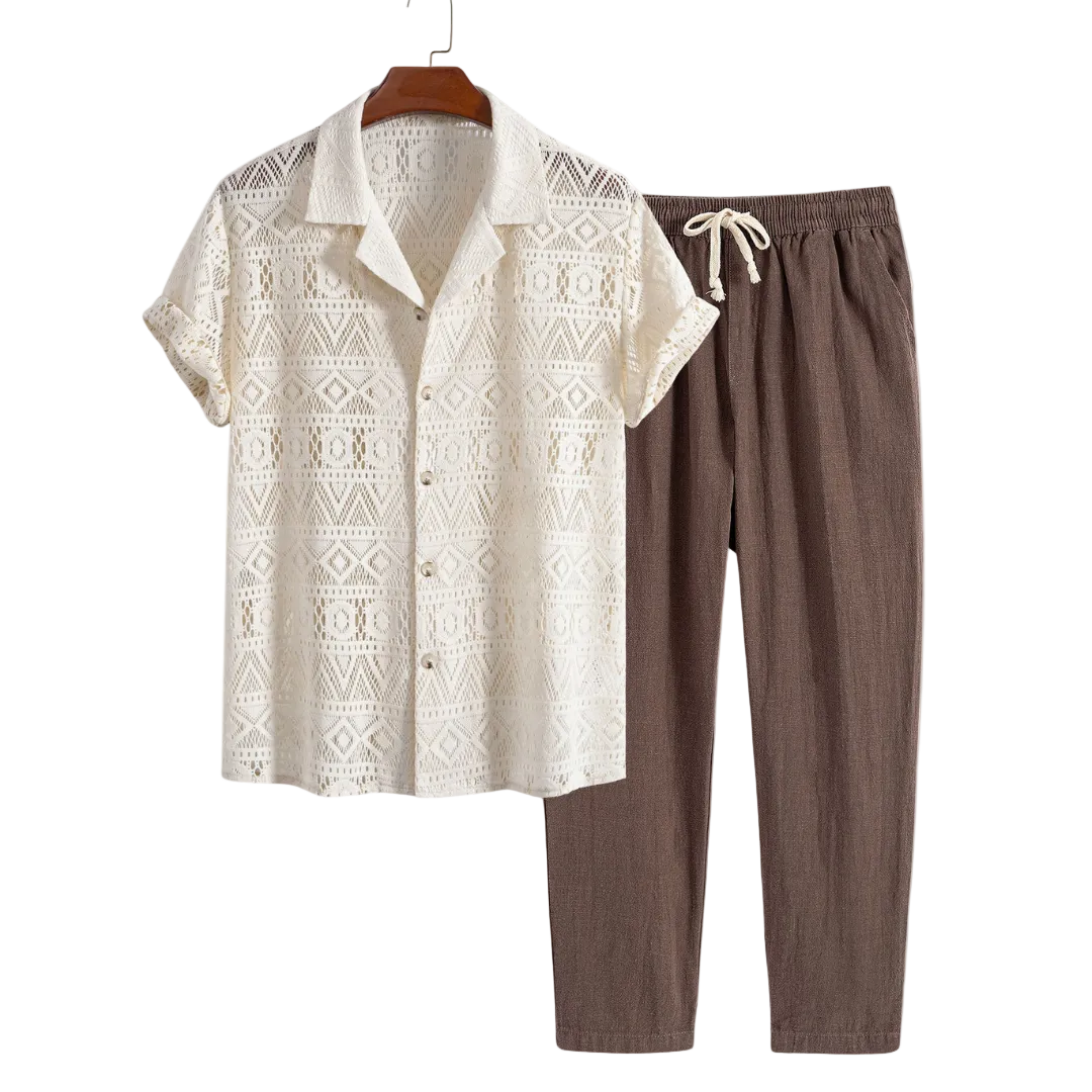 Men's Lace Short Sleeve Shirt and Pants Set