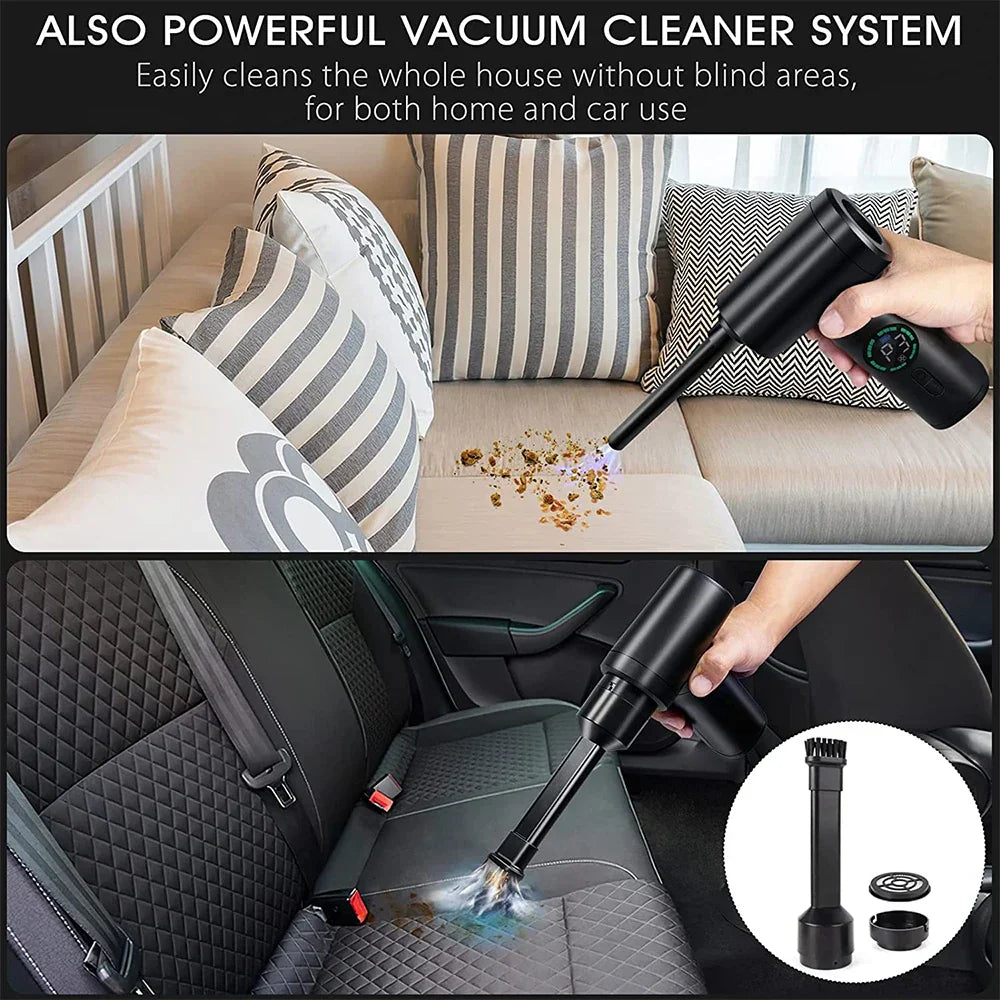 Cordless Air Compressor | Blow & Vacuum Cleaner | Car & Desk | Black