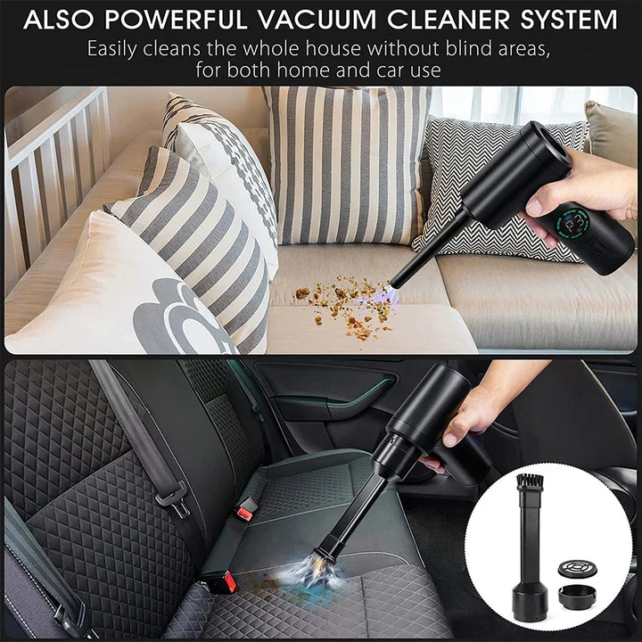 Cordless Air Compressor | Blow & Vacuum Cleaner | Car & Desk | Black
