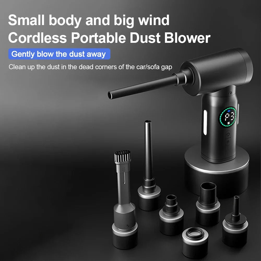 Cordless Air Compressor | Blow & Vacuum Cleaner | Car & Desk | Black