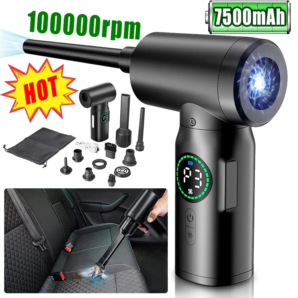 Cordless Air Compressor | Blow & Vacuum Cleaner | Car & Desk | Black
