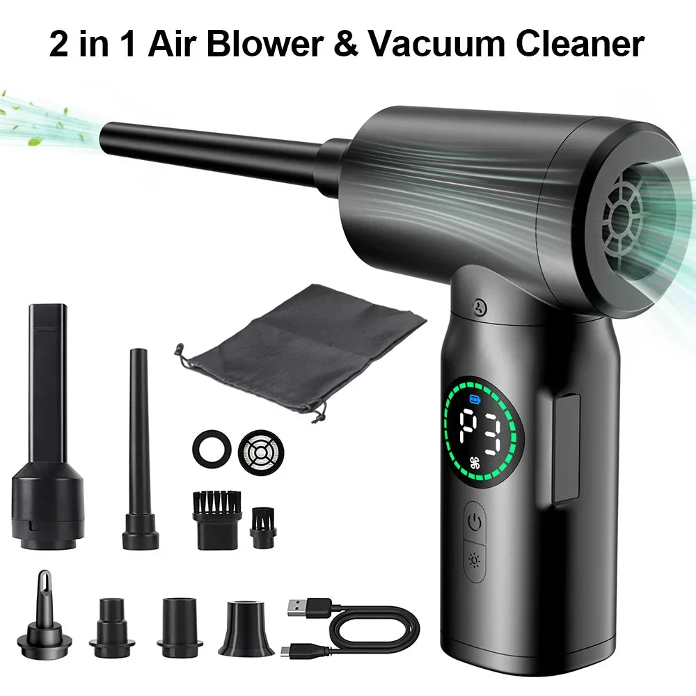 Cordless Air Compressor | Blow & Vacuum Cleaner | Car & Desk | Black