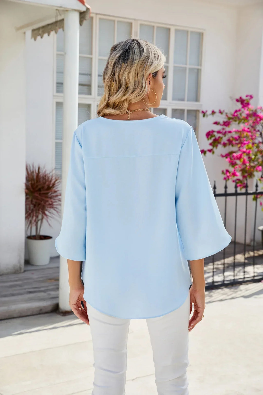 Women’s V-Neck Flutter Sleeve Blouse