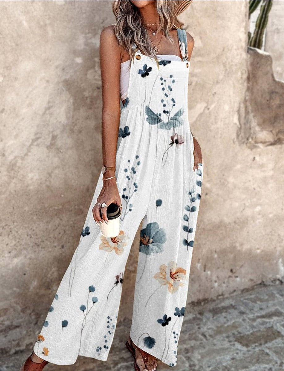 Women Floral Print Wide Leg Jumpsuit