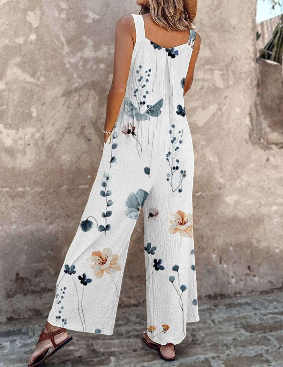 Women Floral Print Wide Leg Jumpsuit