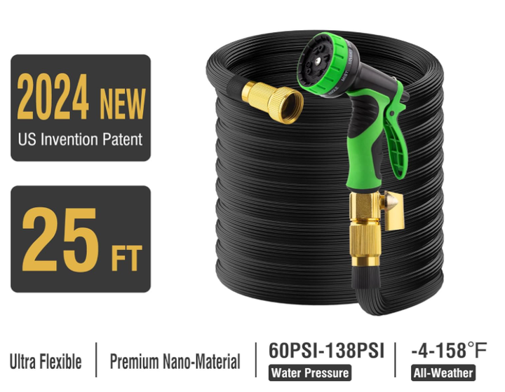 Expandable Garden Hose with Multi-Function Spray Nozzle Set