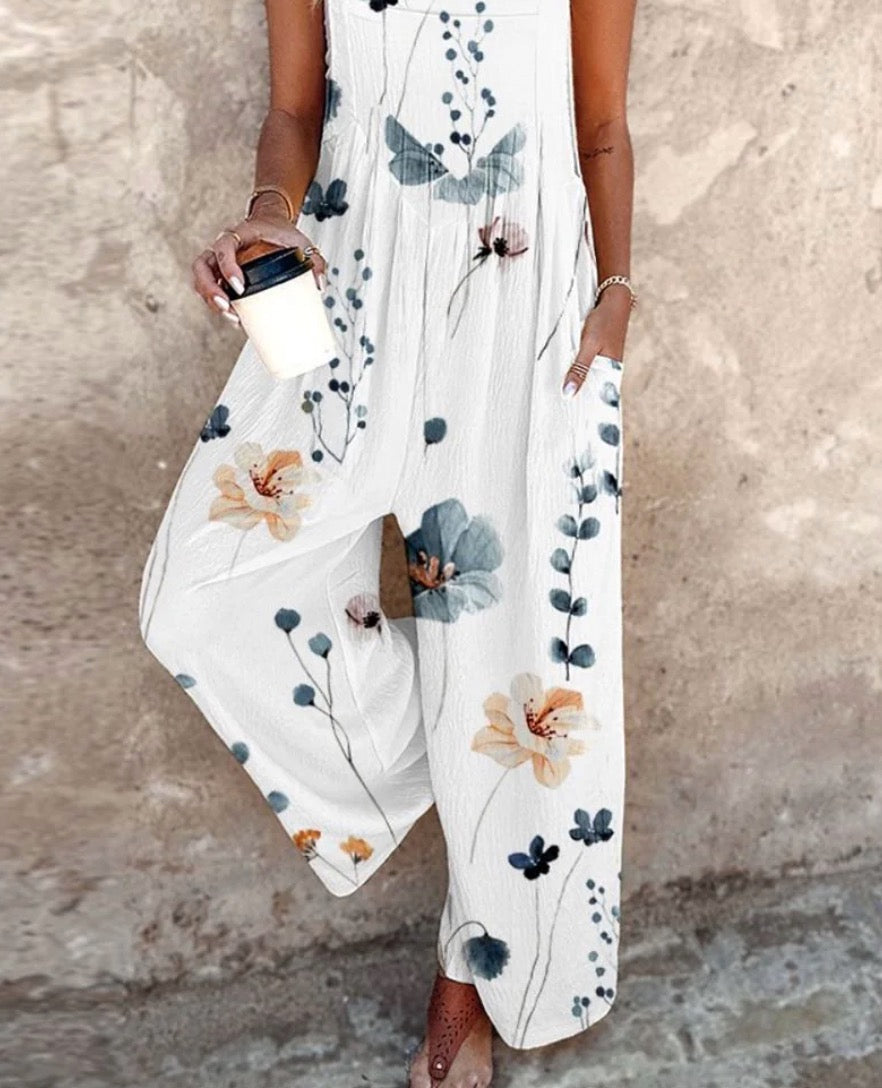 Women Floral Print Wide Leg Jumpsuit