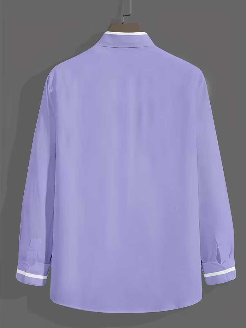 Men's Long-Sleeve Band Collar Dress Shirt